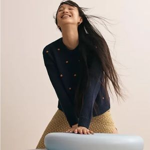 Madewell Wellesley Bobble Pullover Crop Navy Brown Sweater